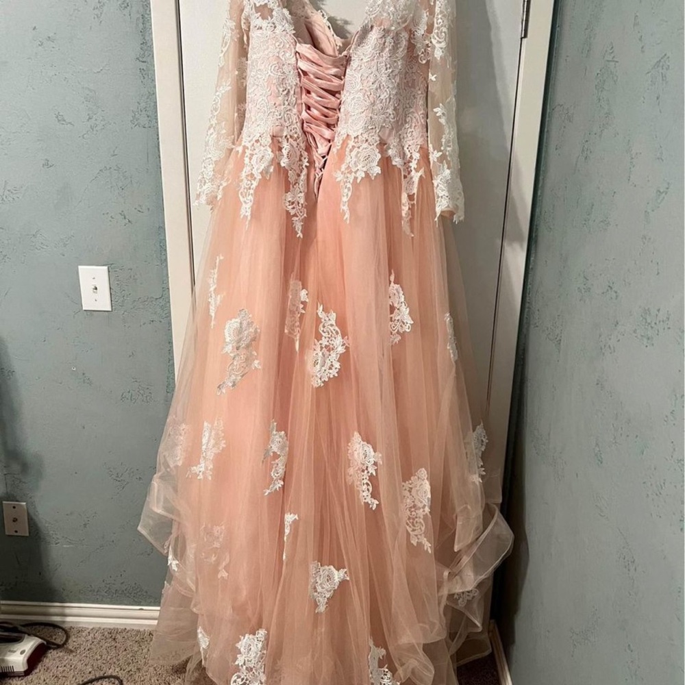Pink Bell Sleeve Tiered Gown